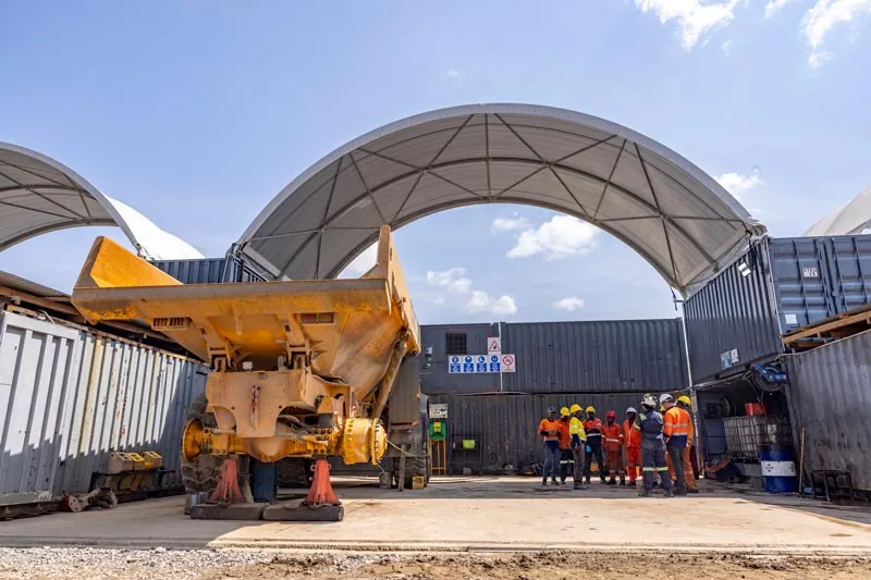A haul truck in the North Mara workshop
